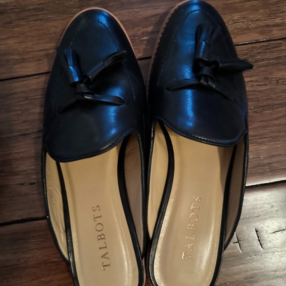 Talbots Black Leather Tassel Flat - 6 1/2